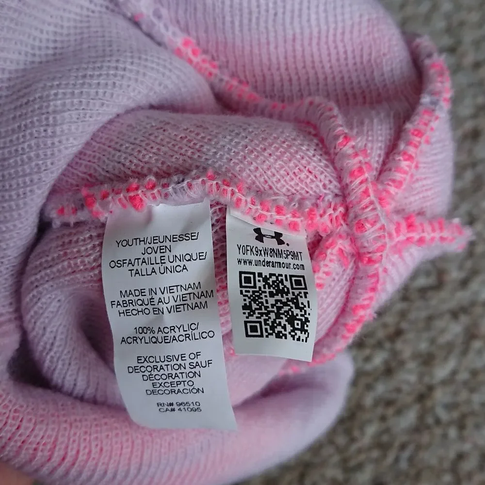 Under Armour Kids Striped Beanie - Pink and Purple size Youth